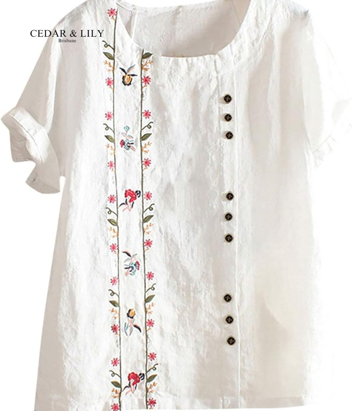 Olivia™ | Chic Embroidered Top with Stylish Button Accents