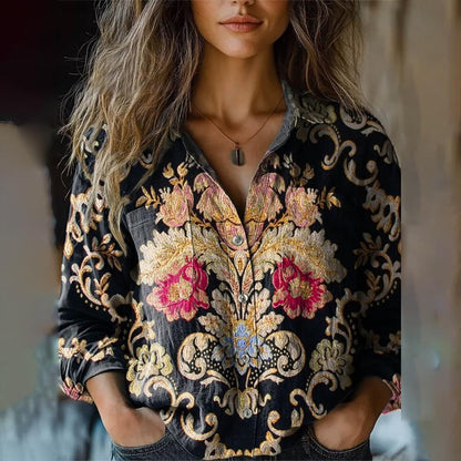 Stunning Collared Floral Print Long Sleeve Shirt
