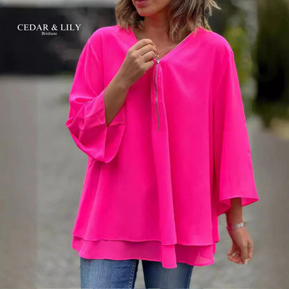 Chic Mia Zip V-Neck Blouse for Effortless Style