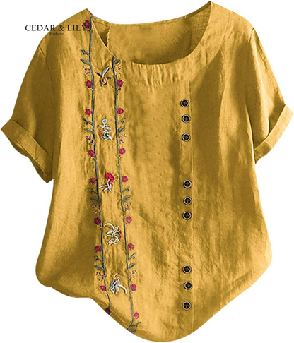 Olivia™ | Chic Embroidered Top with Stylish Button Accents