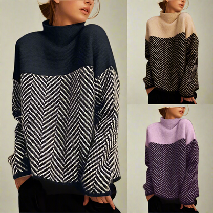 Céline™ - Chevron Pattern Turtleneck Sweater