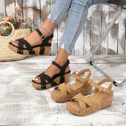 Karen™ | Stylish & Cozy Buckle Wedge Sandals for All-Day Wear