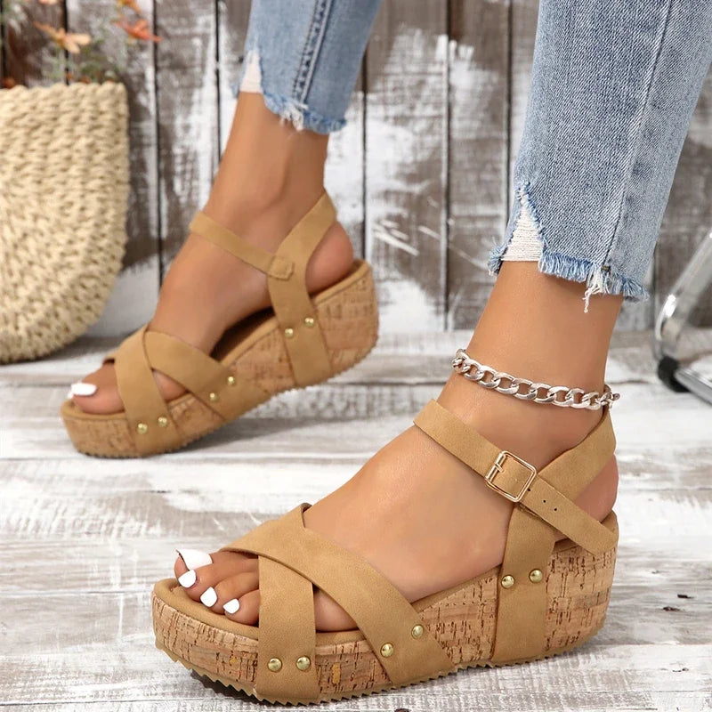 Karen™ | Stylish & Cozy Buckle Wedge Sandals for All-Day Wear