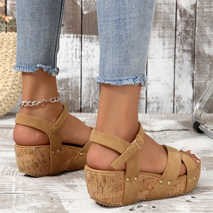 Karen™ | Stylish & Cozy Buckle Wedge Sandals for All-Day Wear