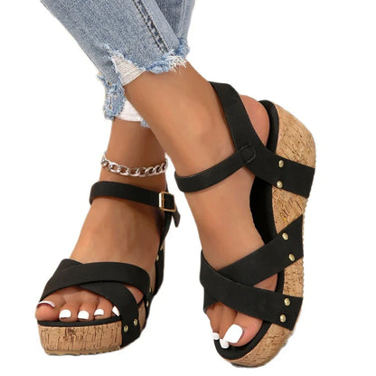 Karen™ | Stylish & Cozy Buckle Wedge Sandals for All-Day Wear