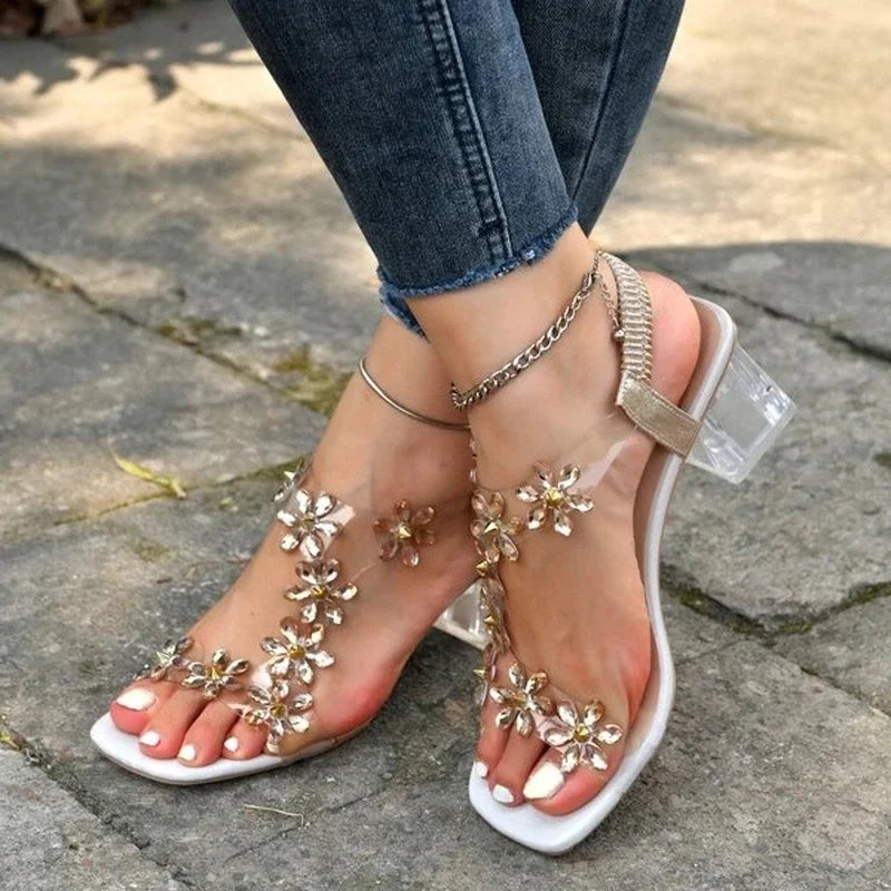 Verity™ | Glamorous Flower Rhinestone-Embellished Heel Sandals