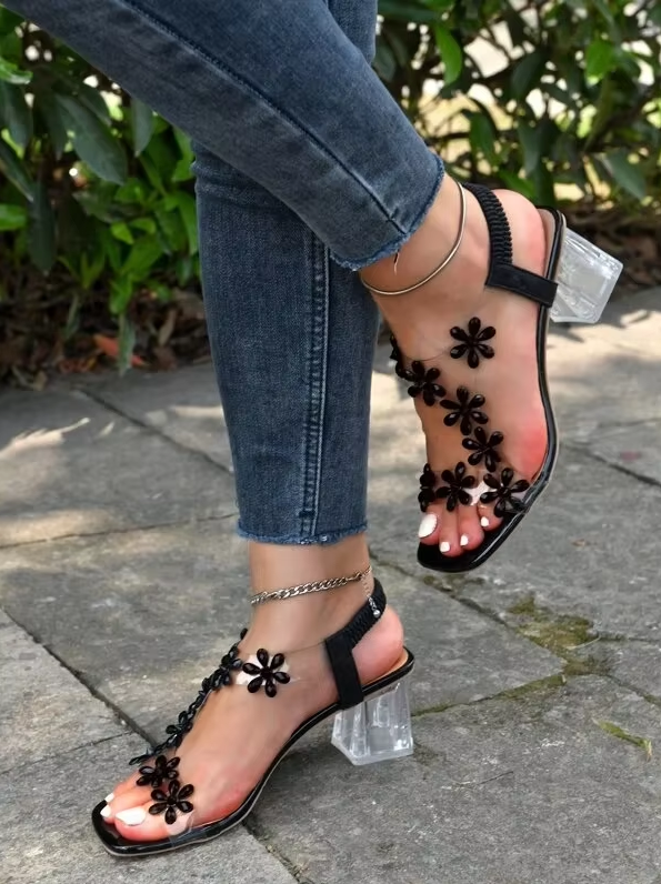 Verity™ | Glamorous Flower Rhinestone-Embellished Heel Sandals