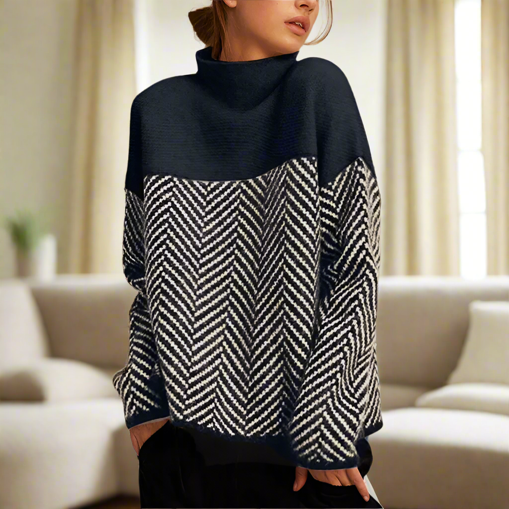 Céline™ - Chevron Pattern Turtleneck Sweater